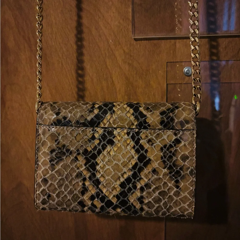 Michael Kors Gold and Black Snake Pattern Crossbody Bag
